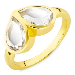 heldere kwarts ring in verguld messing - Loom Stones