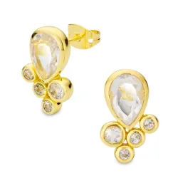 heldere kwarts oorbellen in verguld messing - Eliné