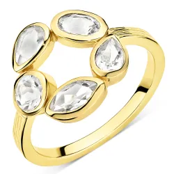 heldere kwarts ring in verguld messing - Eliné