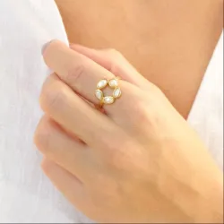 parel ring in verguld messing - Eliné