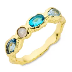 blauwe kristal ring in verguld messing - Eliné