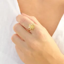 bloem ring in verguld messing - Eliné