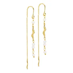 lange parel ketting oorbellen in verguld messing - Eliné