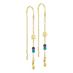 lange blauwe ketting oorbellen in verguld messing - Eliné