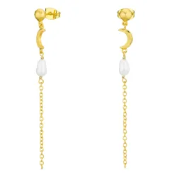 parel ketting oorbellen in verguld messing - Eliné