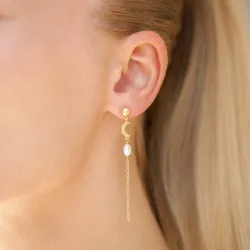 parel ketting oorbellen in verguld messing - Eliné
