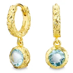 blauwe kristal creool in verguld messing - Eliné