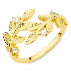 blad zirkoon ring in verguld messing - Eliné