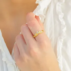 blad zirkoon ring in verguld messing - Eliné