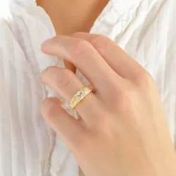 heldere kwarts ring in verguld messing - Eliné