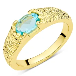 blauwe kristal ring in verguld messing - Eliné