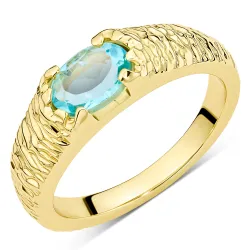 blauwe kristal ring in verguld messing - Eliné