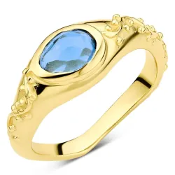 blauwe kristal ring in verguld messing - Eliné