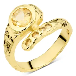 geel kristal ring in verguld messing - Eliné