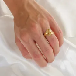 geel kristal ring in verguld messing - Eliné