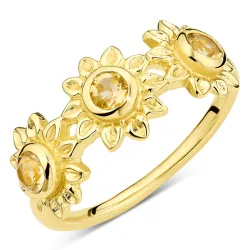 zon geel kristal ring in verguld messing - Eliné