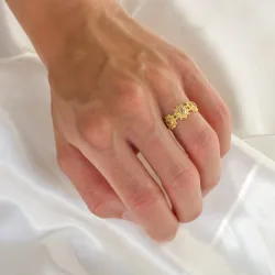 zon geel kristal ring in verguld messing - Eliné