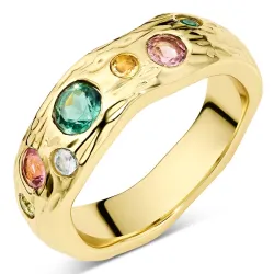 groen kristal ring in verguld messing - Eliné