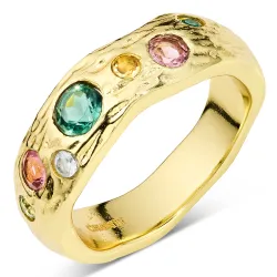 groen kristal ring in verguld messing - Eliné