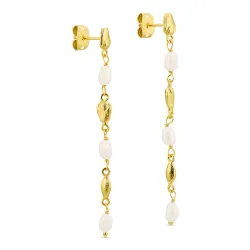 parel ketting oorbellen in verguld messing - Eliné