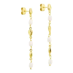 parel ketting oorbellen in verguld messing - Eliné