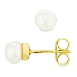 5 mm parel oorsteker in verguld messing - Eliné