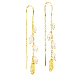 parel ketting oorbellen in verguld messing - Eliné