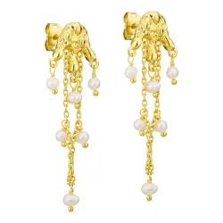 witte parel oorbellen in verguld messing - Eliné