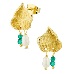 groen onyx oorbellen in verguld messing - Eliné