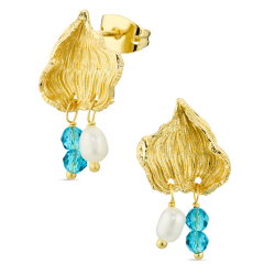 blauwe kristal oorbellen in verguld messing - Eliné