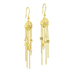 parel ketting oorbellen in verguld messing - Eliné