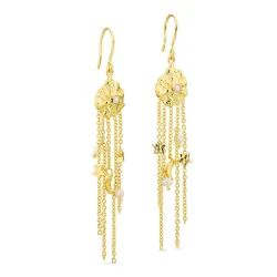 parel ketting oorbellen in verguld messing - Eliné