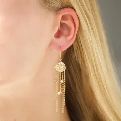 parel ketting oorbellen in verguld messing - Eliné