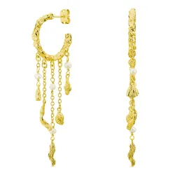 parel ketting oorbellen in verguld messing - Eliné