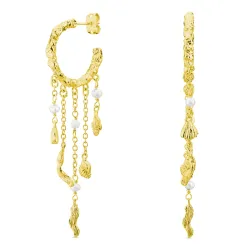 parel ketting oorbellen in verguld messing - Eliné