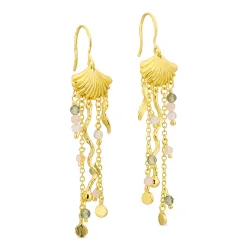 lange donkergroen ketting oorbellen in verguld messing - Eliné