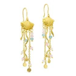 lange blauwe ketting oorbellen in verguld messing - Eliné