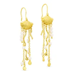 lange parel ketting oorbellen in verguld messing - Eliné