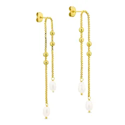 lange parel ketting oorbellen in verguld messing - Eliné