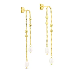 lange parel ketting oorbellen in verguld messing - Eliné