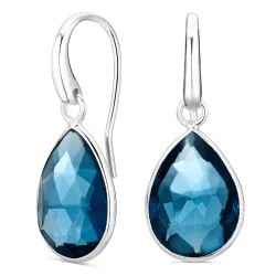 donkerblauw kristal oorbellen in verzilverd messing - Loom Stones