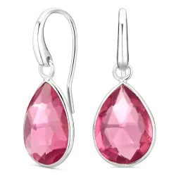 pink kristal oorbellen in verzilverd messing - Loom Stones