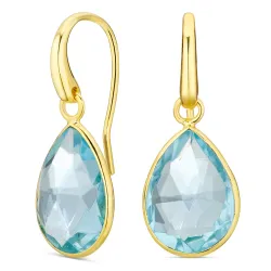 blauwe kristal oorbellen in verguld messing - Loom Stones