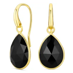 zwarte onyx oorbellen in verguld messing - Loom Stones