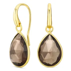 rookkleurige kristal oorbellen in verguld messing - Loom Stones