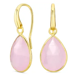 roze kristal oorbellen in verguld messing - Loom Stones