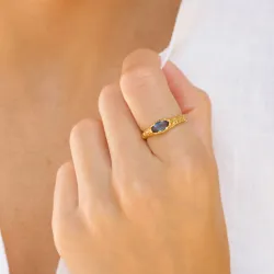 donkerblauw kristal ring in verguld messing - Eliné