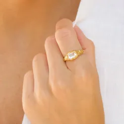 heldere kwarts ring in verguld messing - Eliné