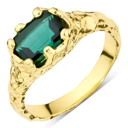 groen kristal ring in verguld messing - Eliné
