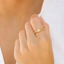 heldere kwarts ring in verguld messing - Eliné
